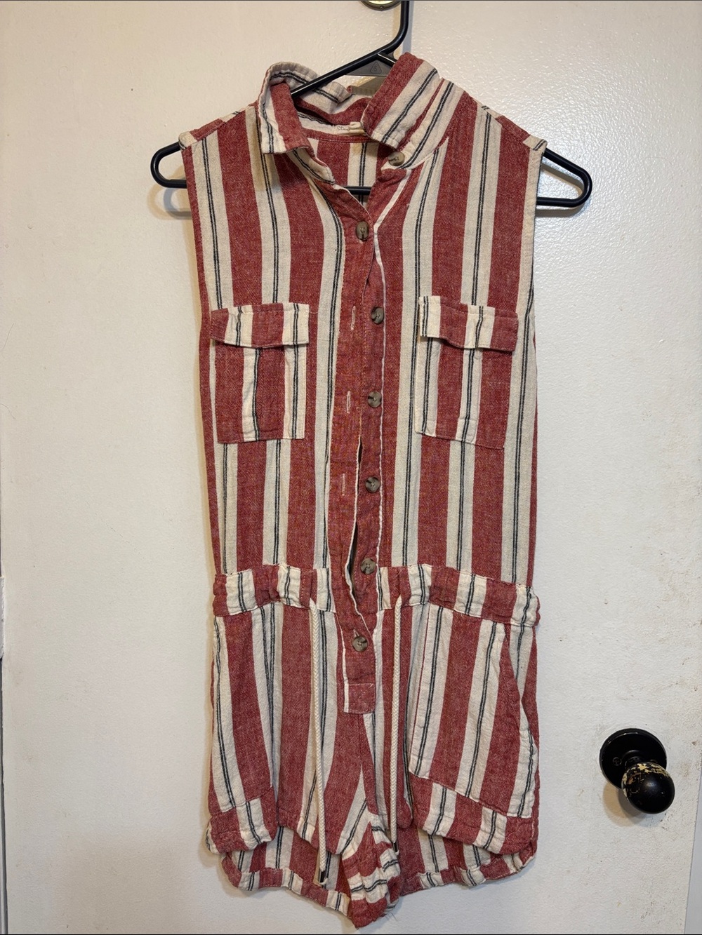 Streetwear Society Red and Cream Striped Sleeveless Romper
